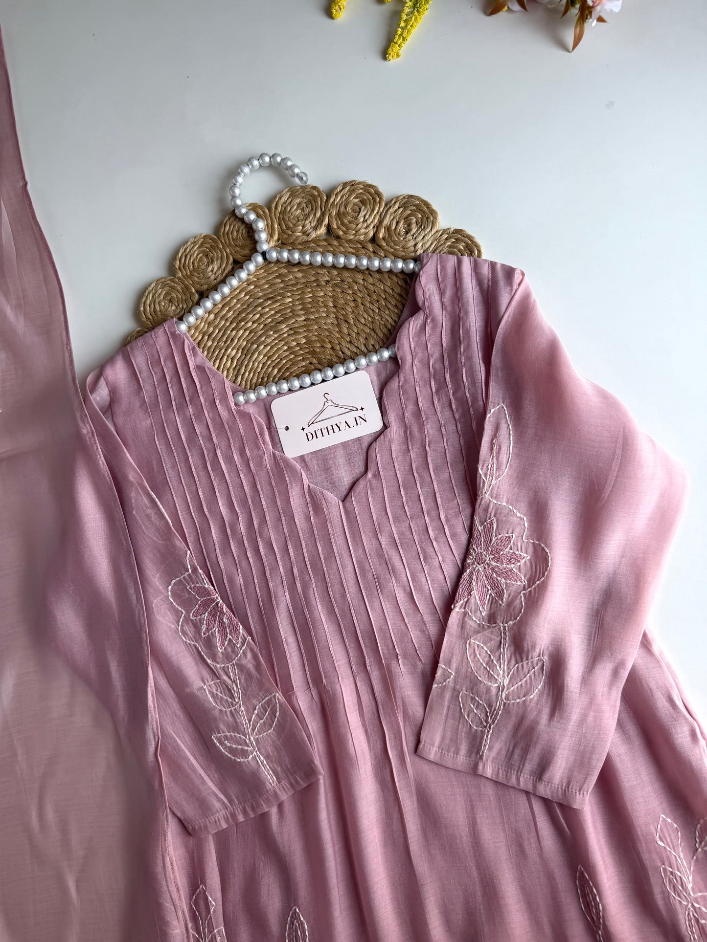 K638 - Mul chanderi embroidered Anarkali with pants and dupatta