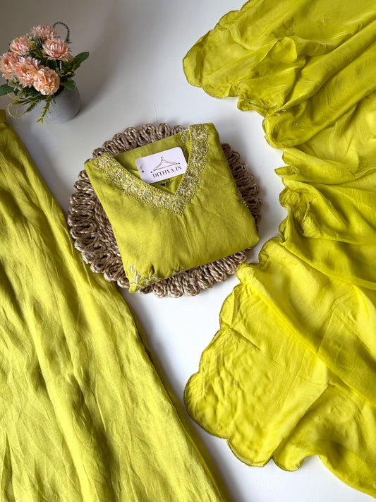 K317 - Mul chanderi handwork peplum Kurti with palazzo and dupatta