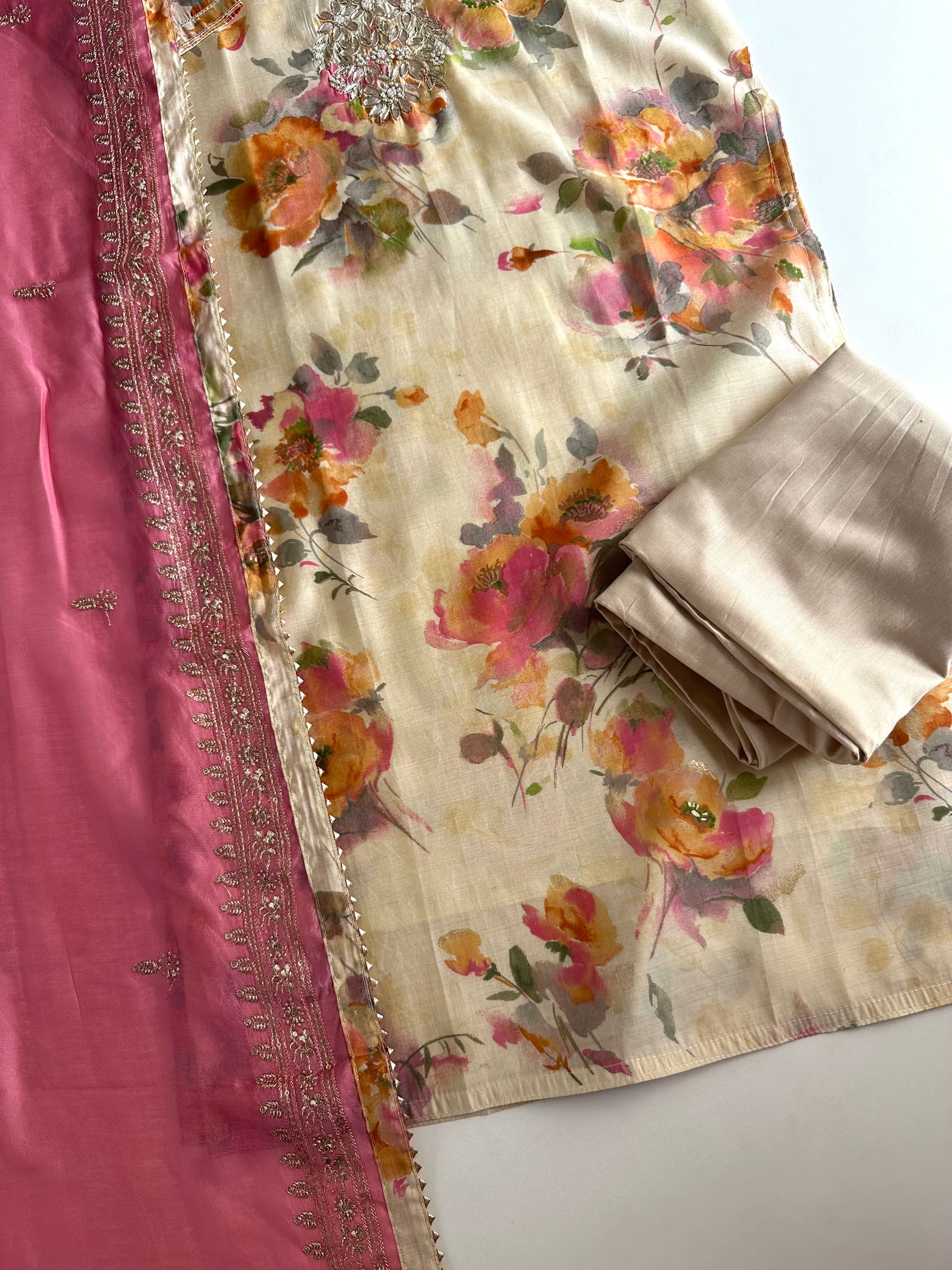 K476 - Roman silk zari work straight Kurti with pants and dupatta