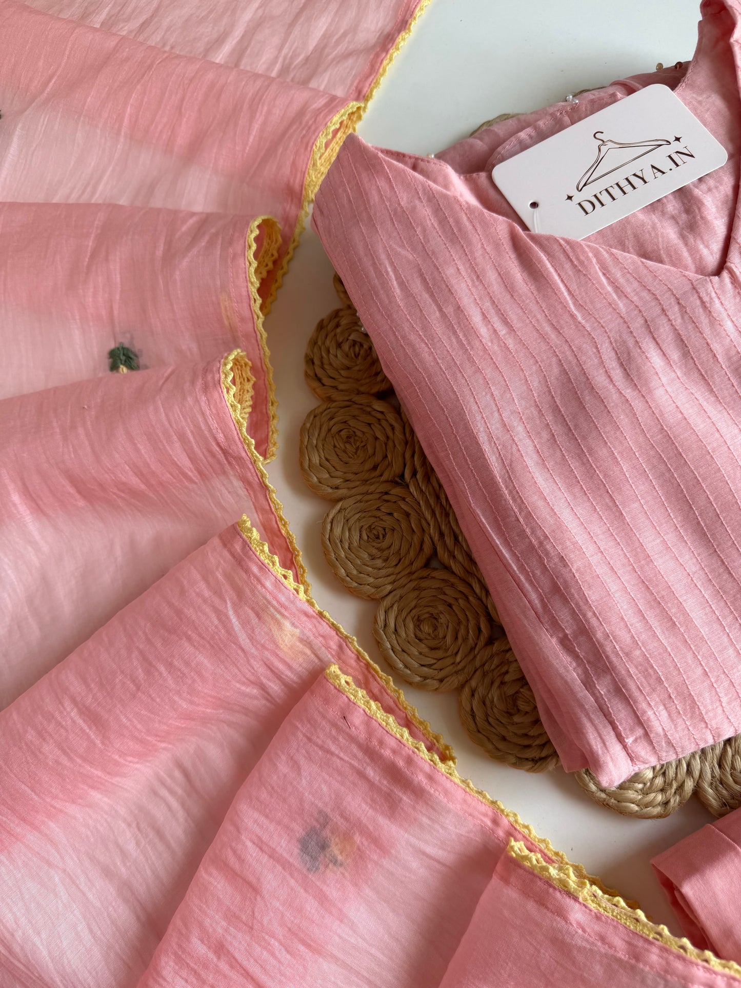 K632 - Mul chanderi embroidered Anarkali with pants and dupatta