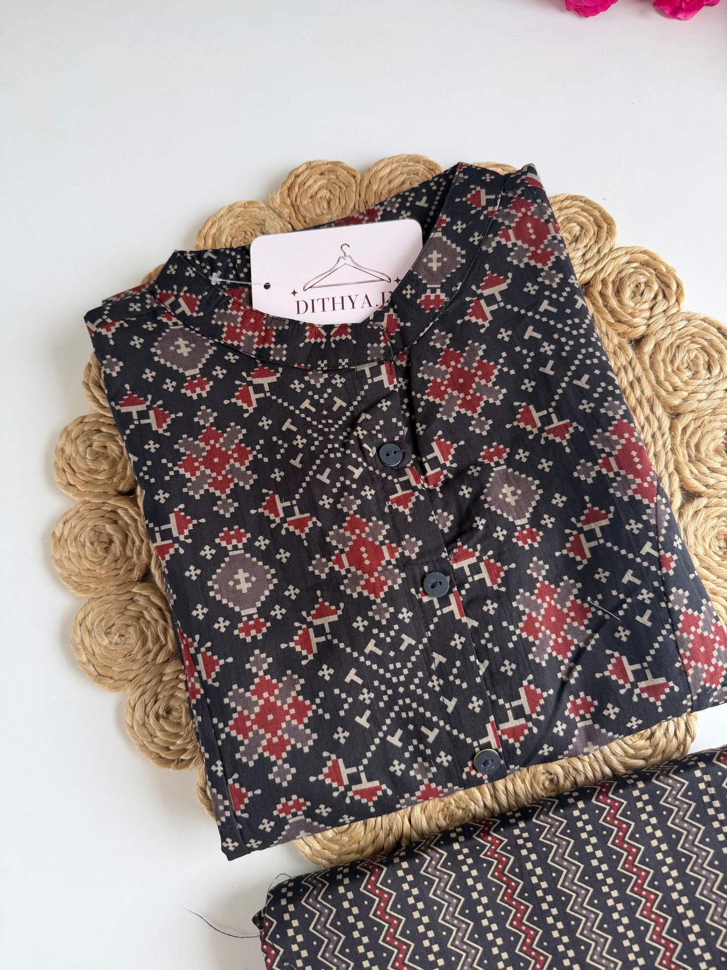 K524 - Mul cotton printed aline Kurti with pants