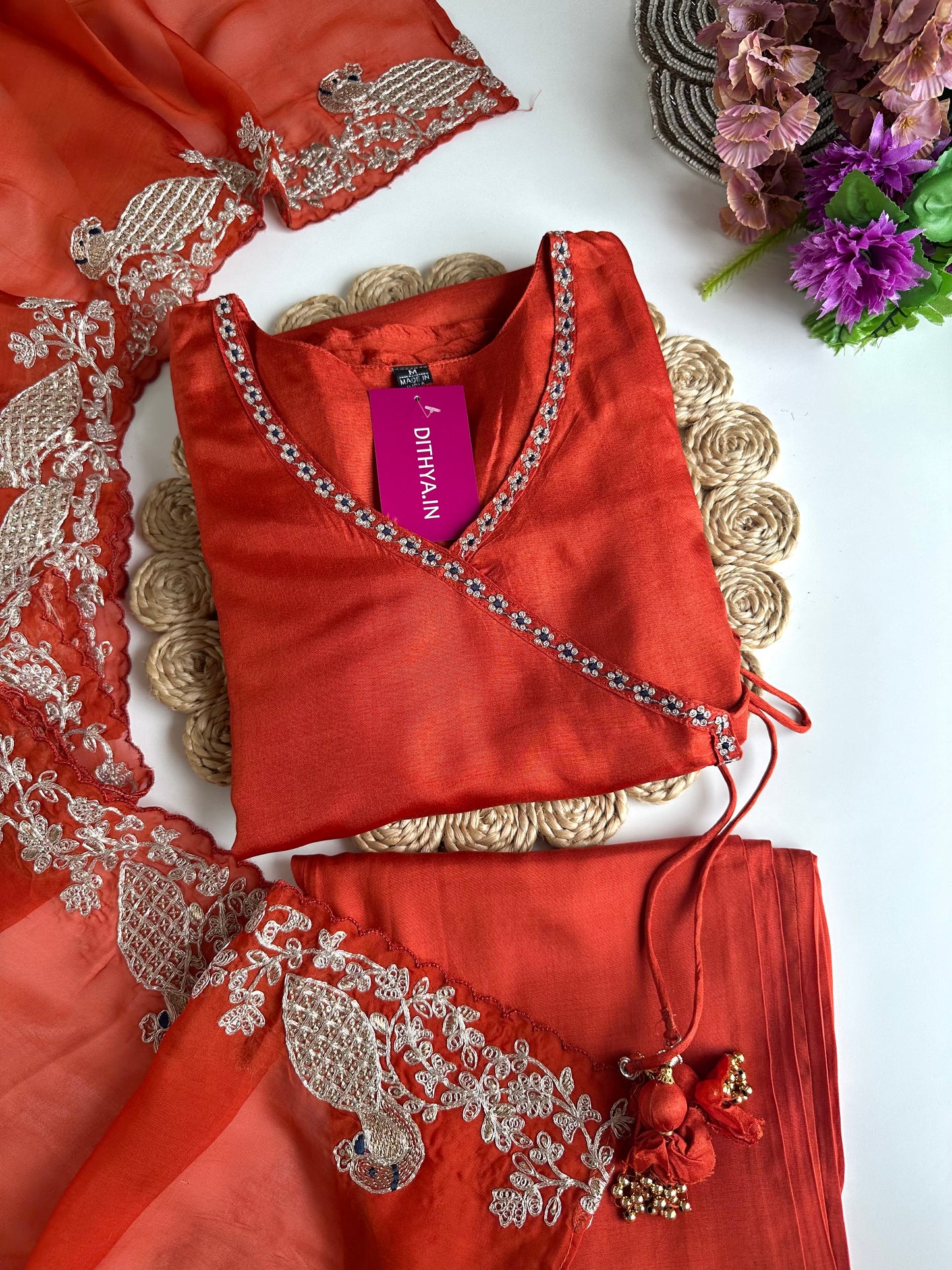 K035 - Russian silk zari work Angrakha Anarkali with pants and dupatta