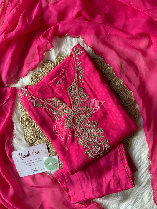 K308-Muslin silk kurti with pants and dupatta