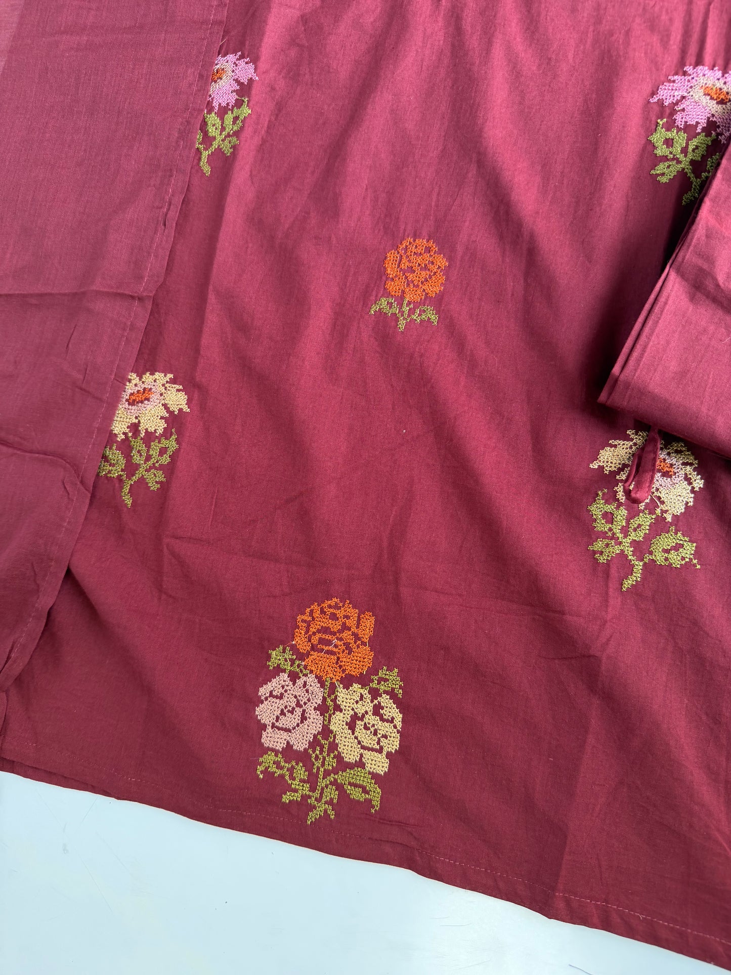 K210 - Mul cotton embroidered straight Kurti with pants and dupatta
