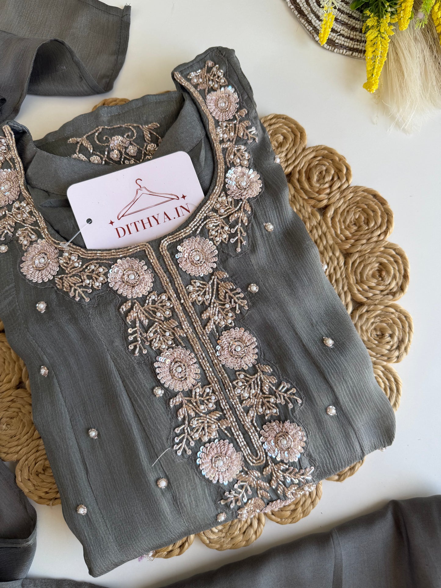 K282 - Chinnon heavy handwork Anarkali with pants and dupatta