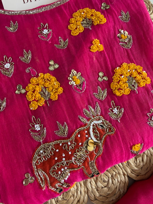 K397 - Mul chanderi handwork Anarkali with pants and dupatta