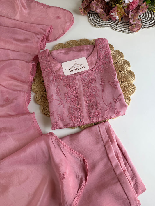 K630 - Chikankari HO silk straight Kurti with pants and dupatta