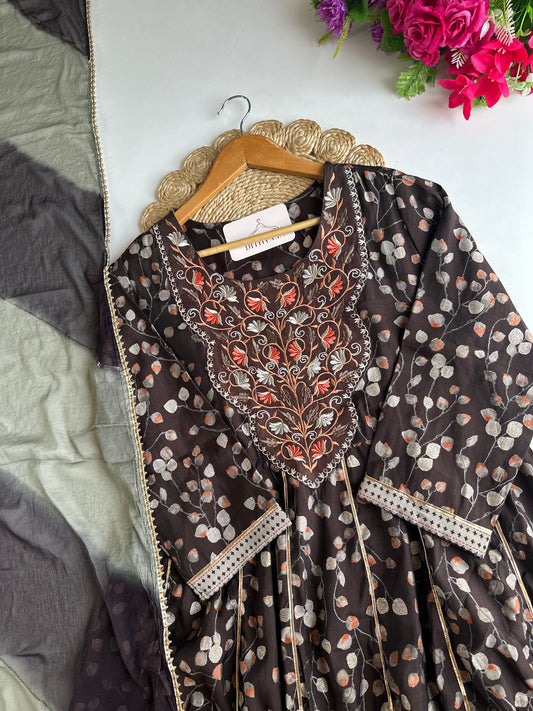 D502-Cotton Anarkali with pants and dupatta