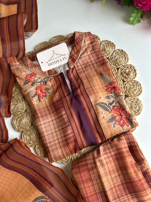 D504-Rayon straight Kurti with pants and dupatta