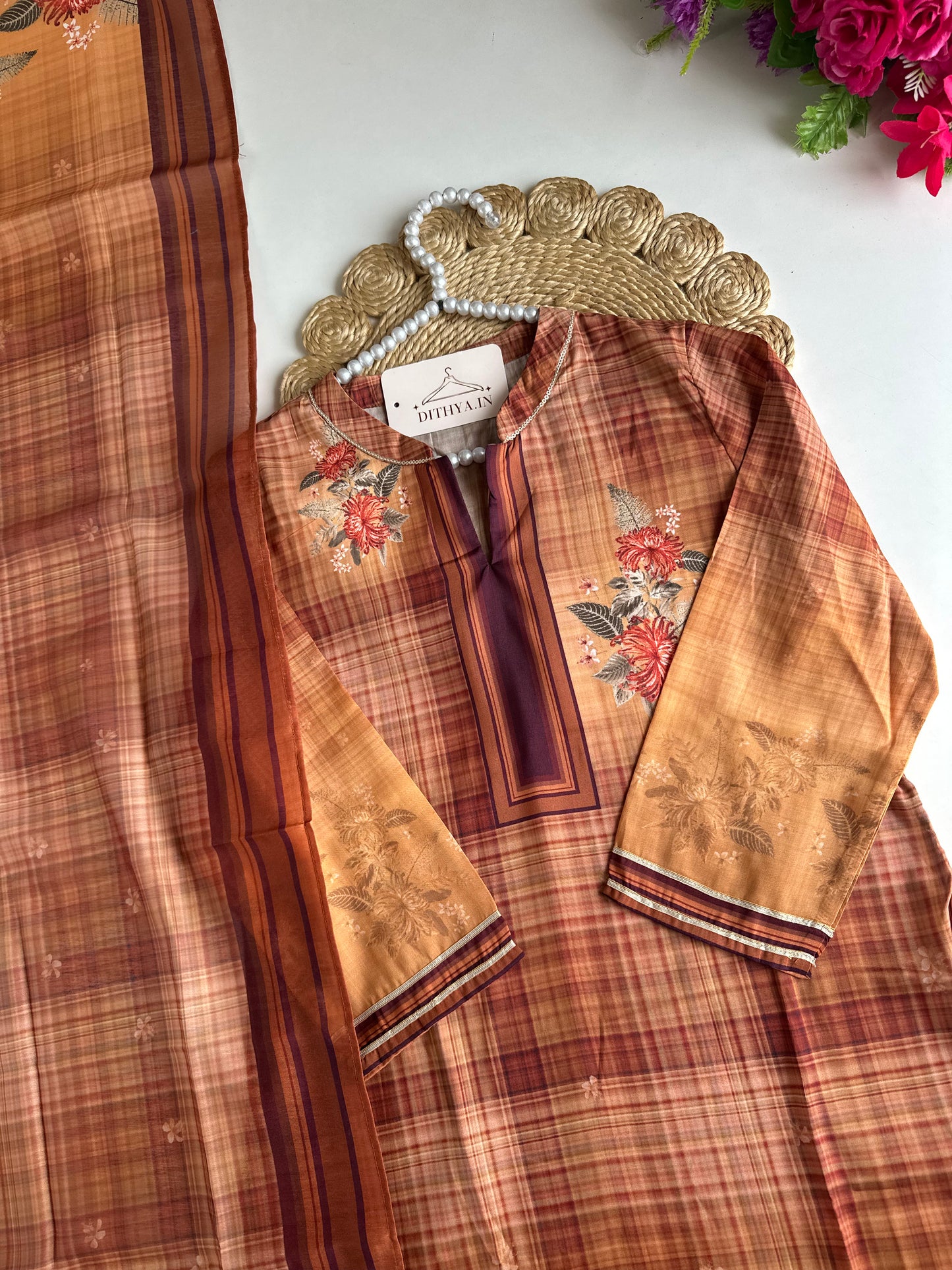 D504-Rayon straight Kurti with pants and dupatta