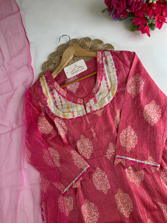 D513-Cotton aline Kurti with dupatta