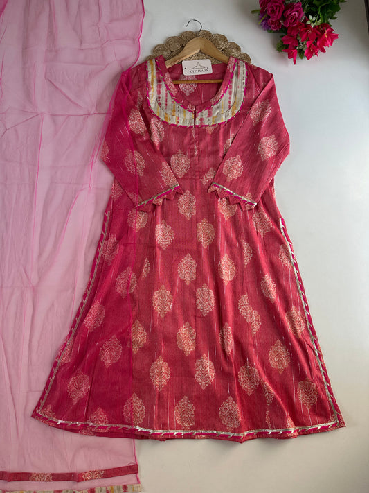 D513-Cotton aline Kurti with dupatta