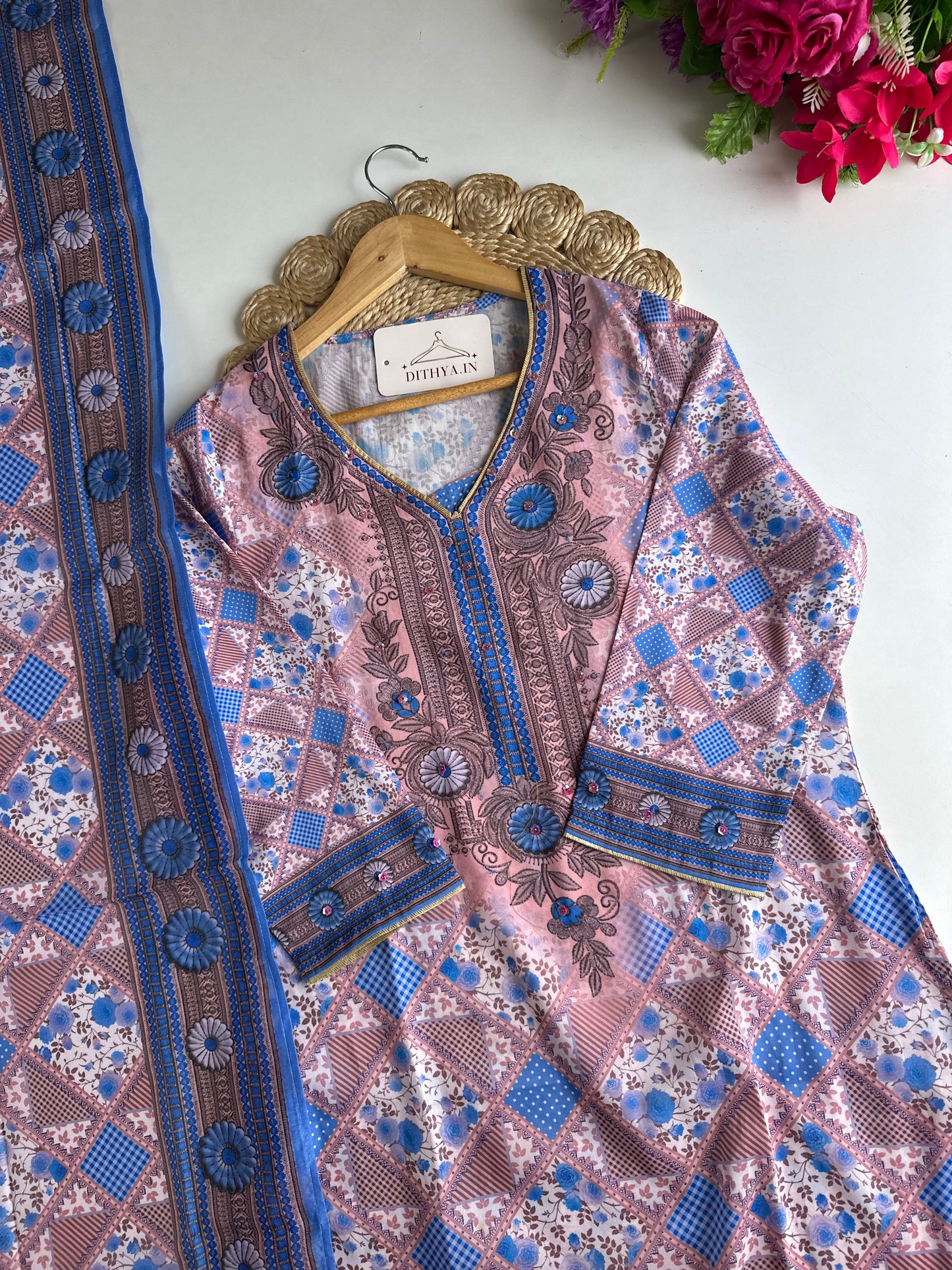 D517-Rayon straight Kurti with pants and dupatta