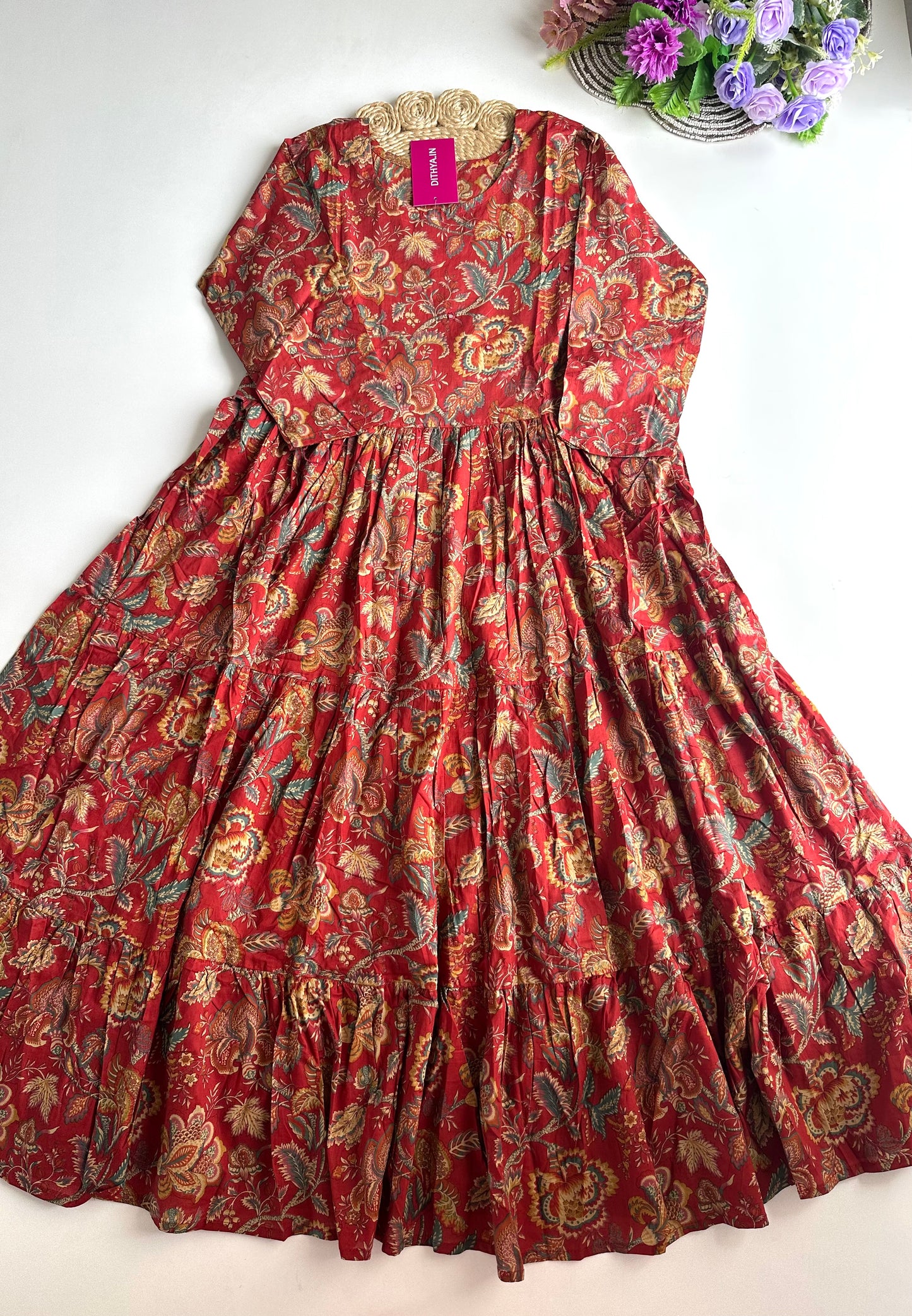 K347 - Cotton floral Anarkali in 3 colours
