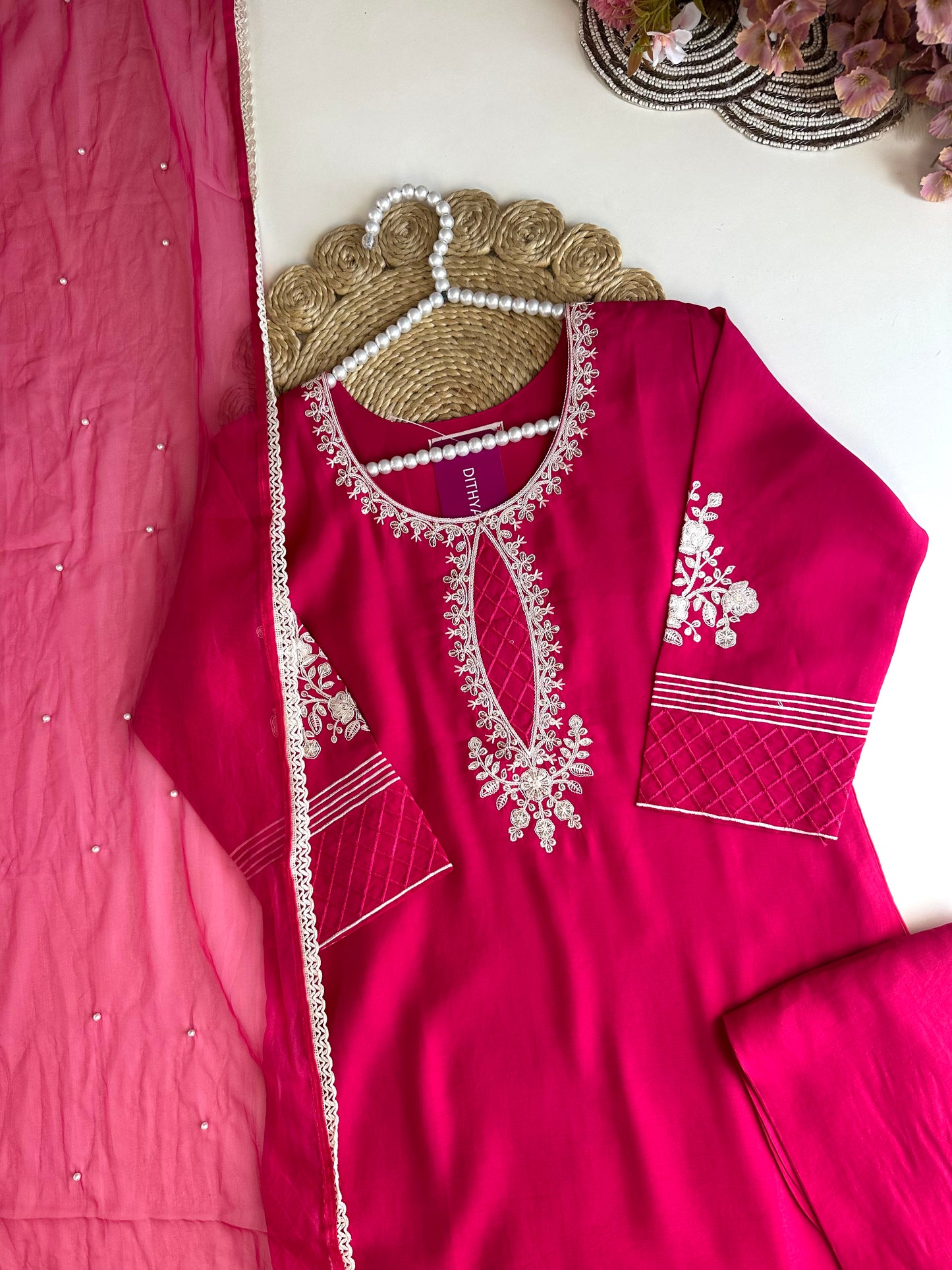 K459 - Roman silk embroidered straight Kurti with pants and dupatta