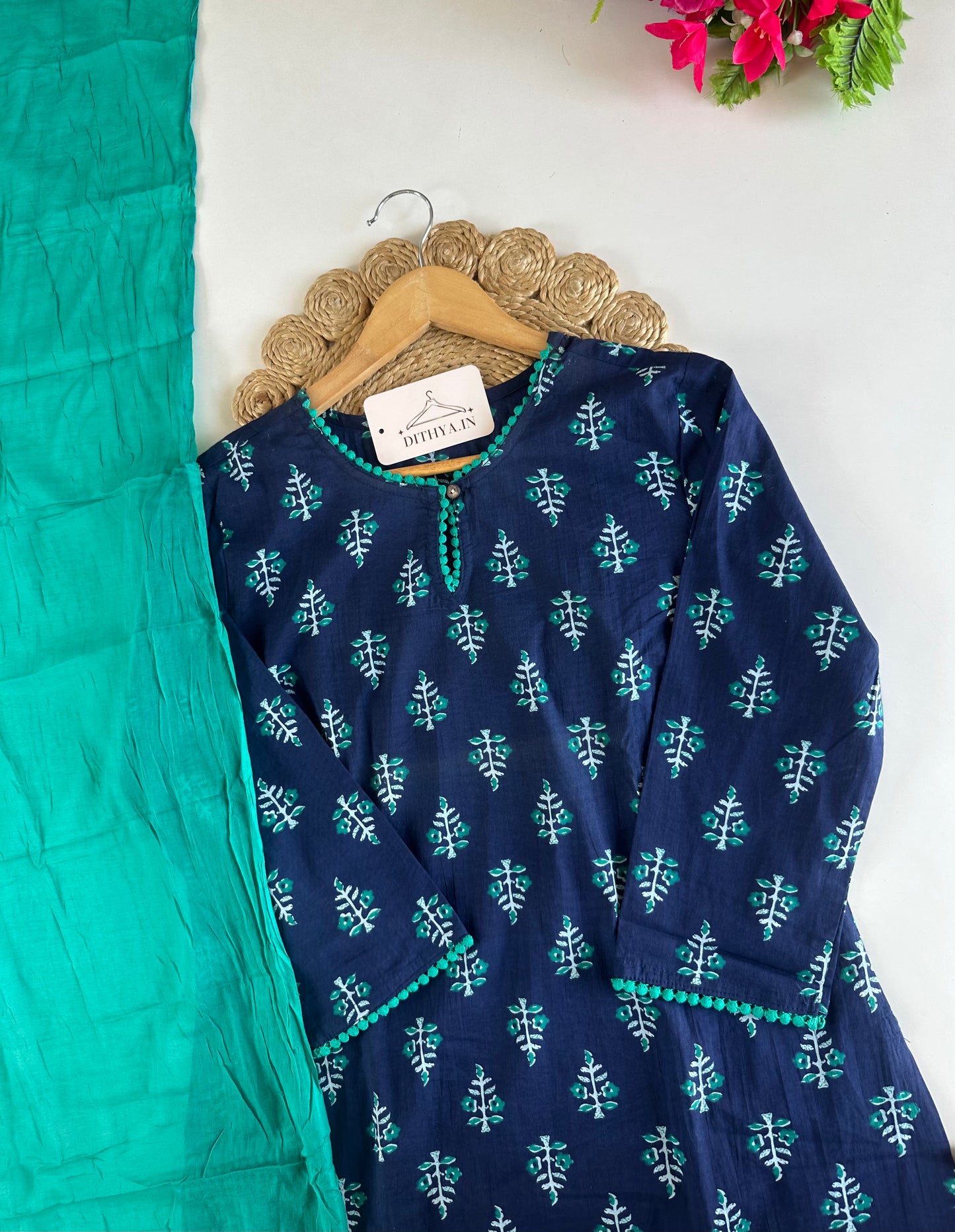 D530-Cotton straight Kurti with pants and dupatta