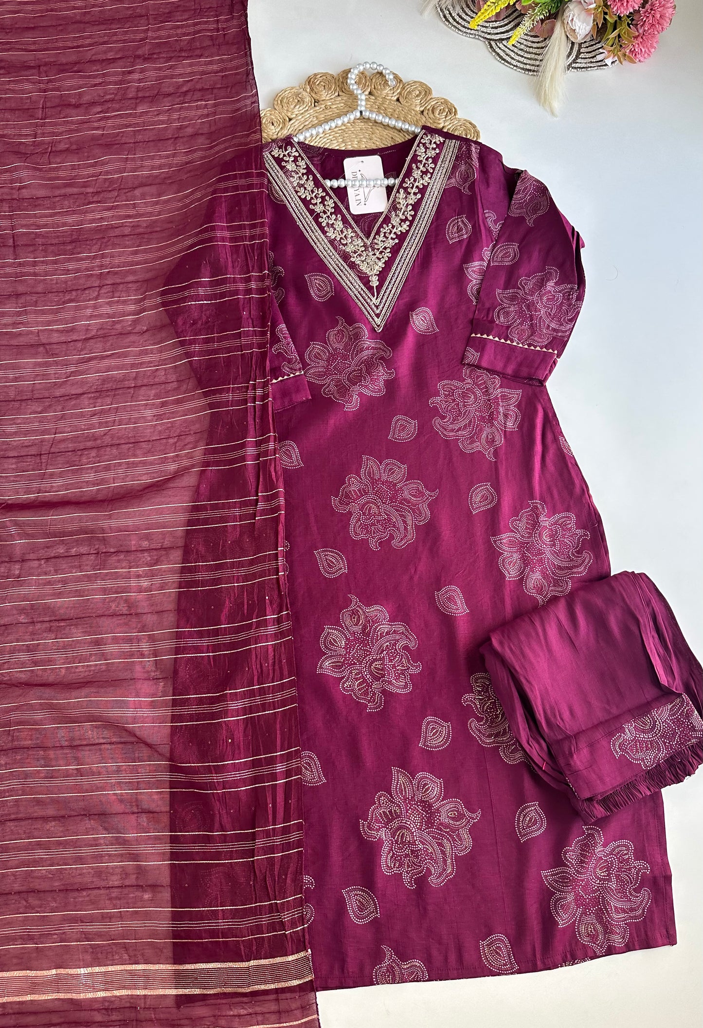 K479 - Roman silk straight Kurti with pant and dupatta