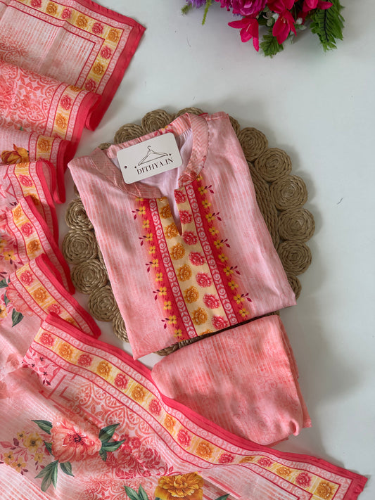 D575-Muslin straight Kurti with pants and dupatta