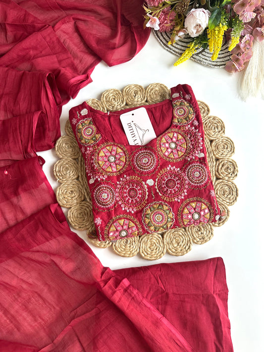 K464 - Mul Cotton Anarkali with pants and dupatta