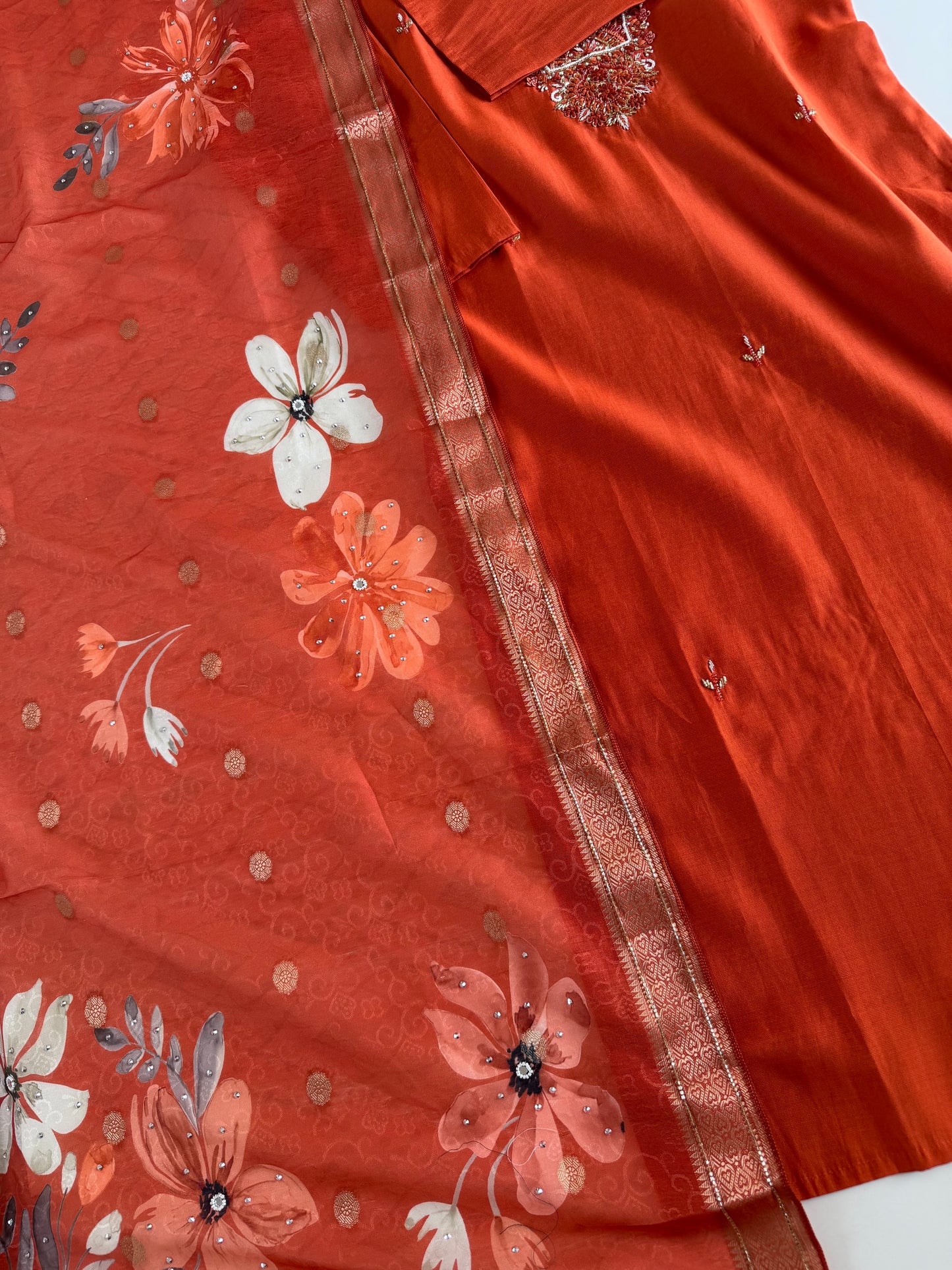 K060 - Roman silk handwork straight Kurti with pants and dupatta