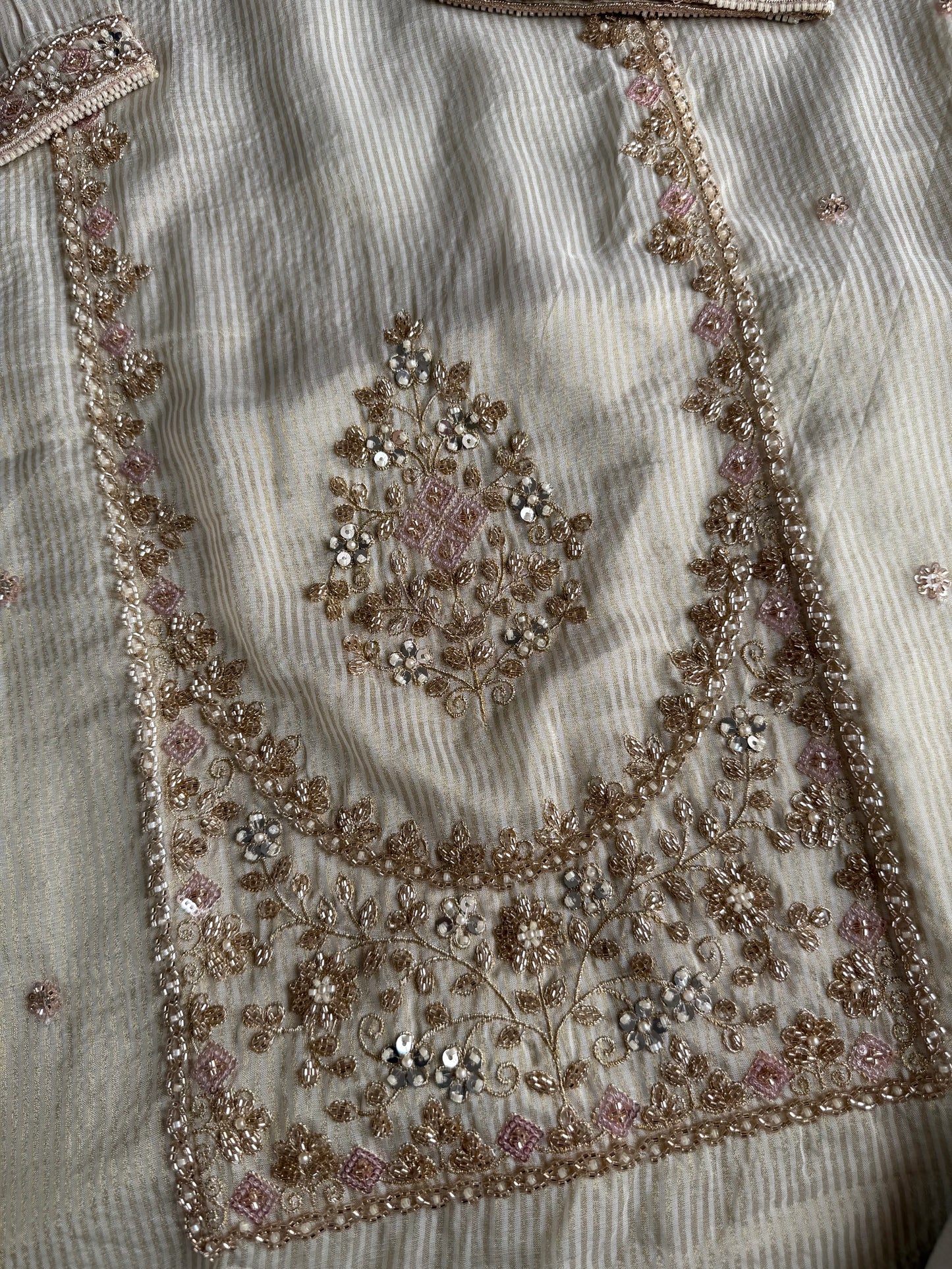 K172 - Tissue silk Handwork straight Kurti with pants and dupatta