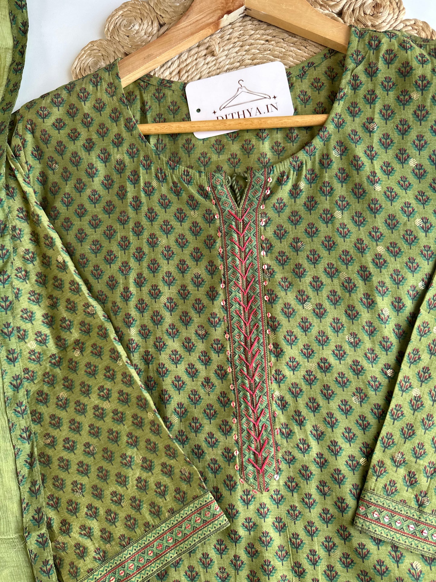 D593-Muslin straight Kurti with pants and dupatta