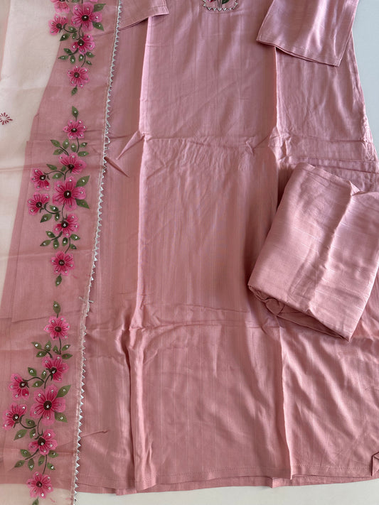 D369 - Muslin silk straight kurti with pants and dupatta