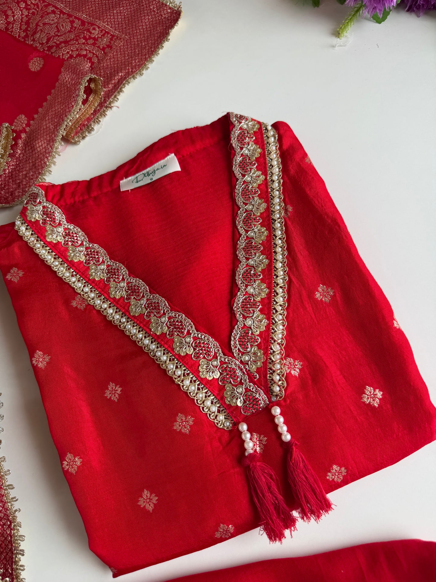 K519 - Jacquard silk straight Kurti with pants and dupatta in 2 colours