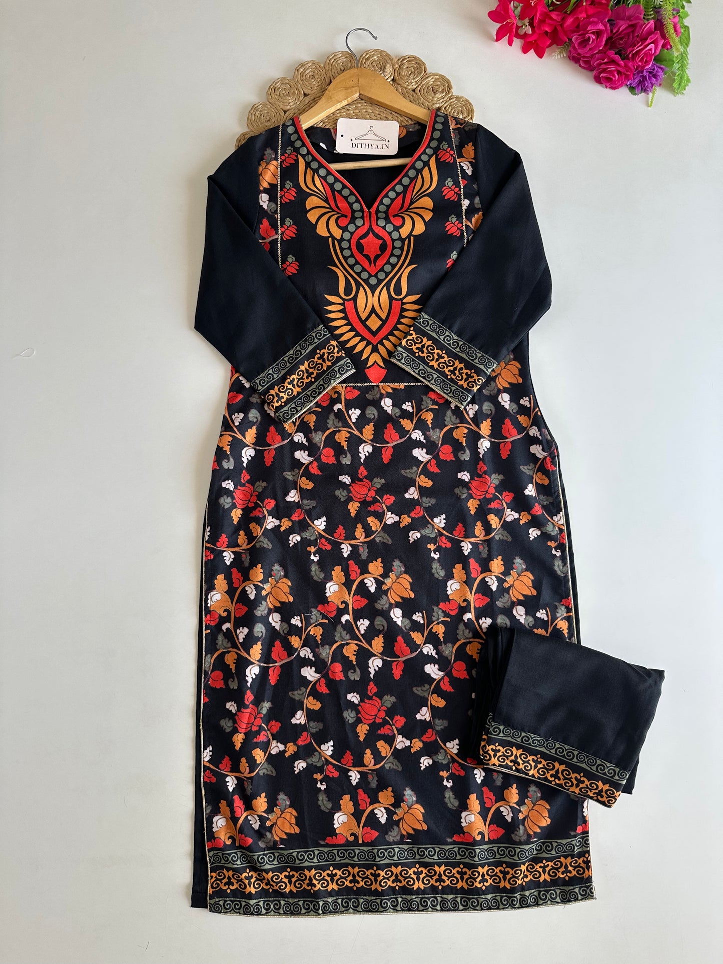D603-Cotton straight Kurti with pants