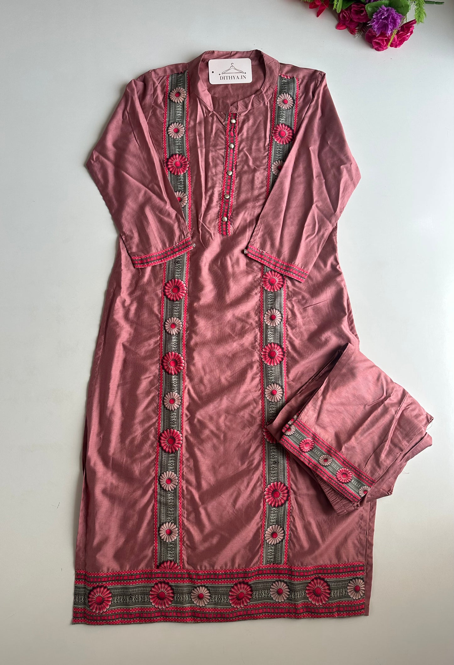D607-Muslin straight Kurti with pants