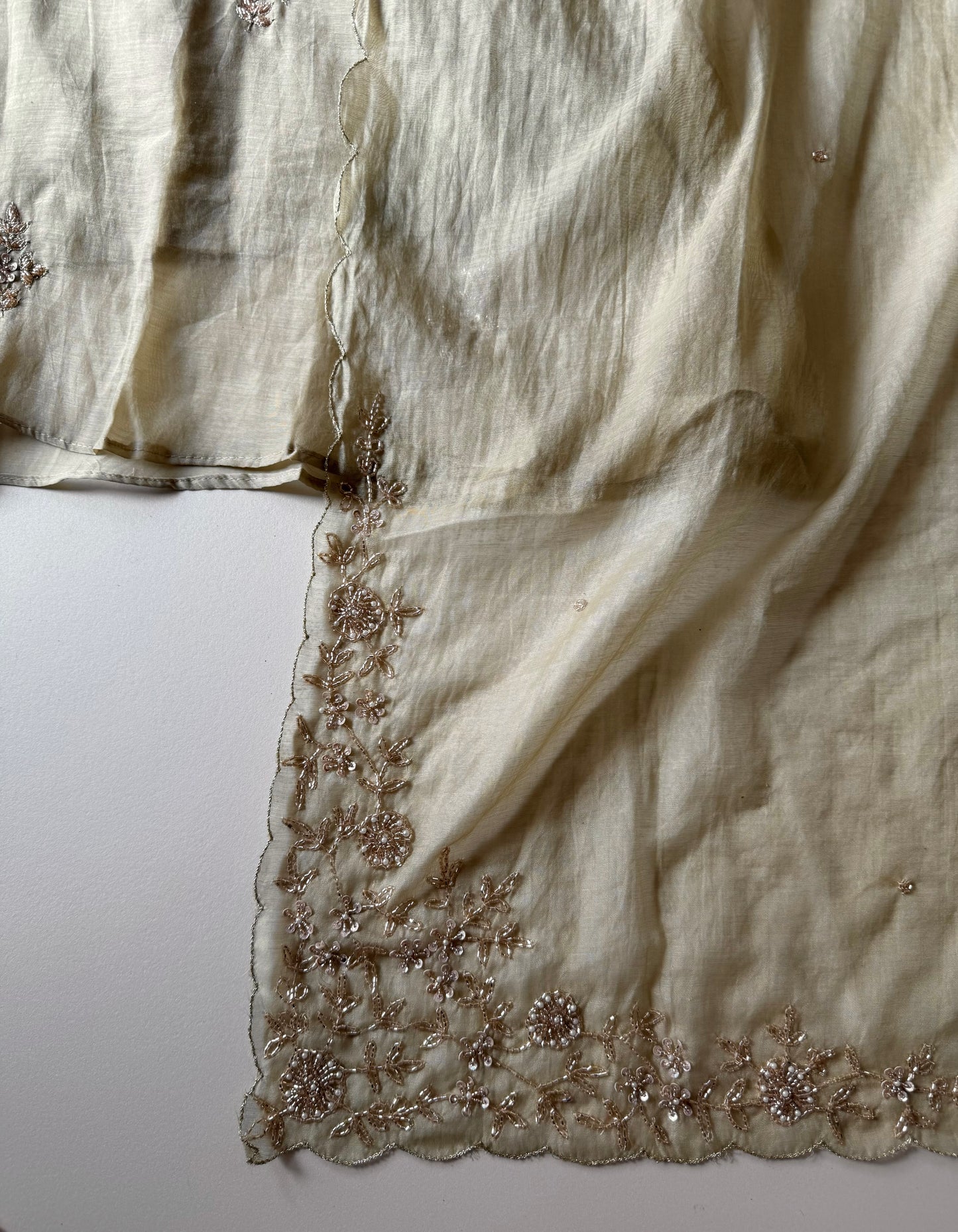 K183 - Mul chanderi handwork aline Kurti with pants and dupatta
