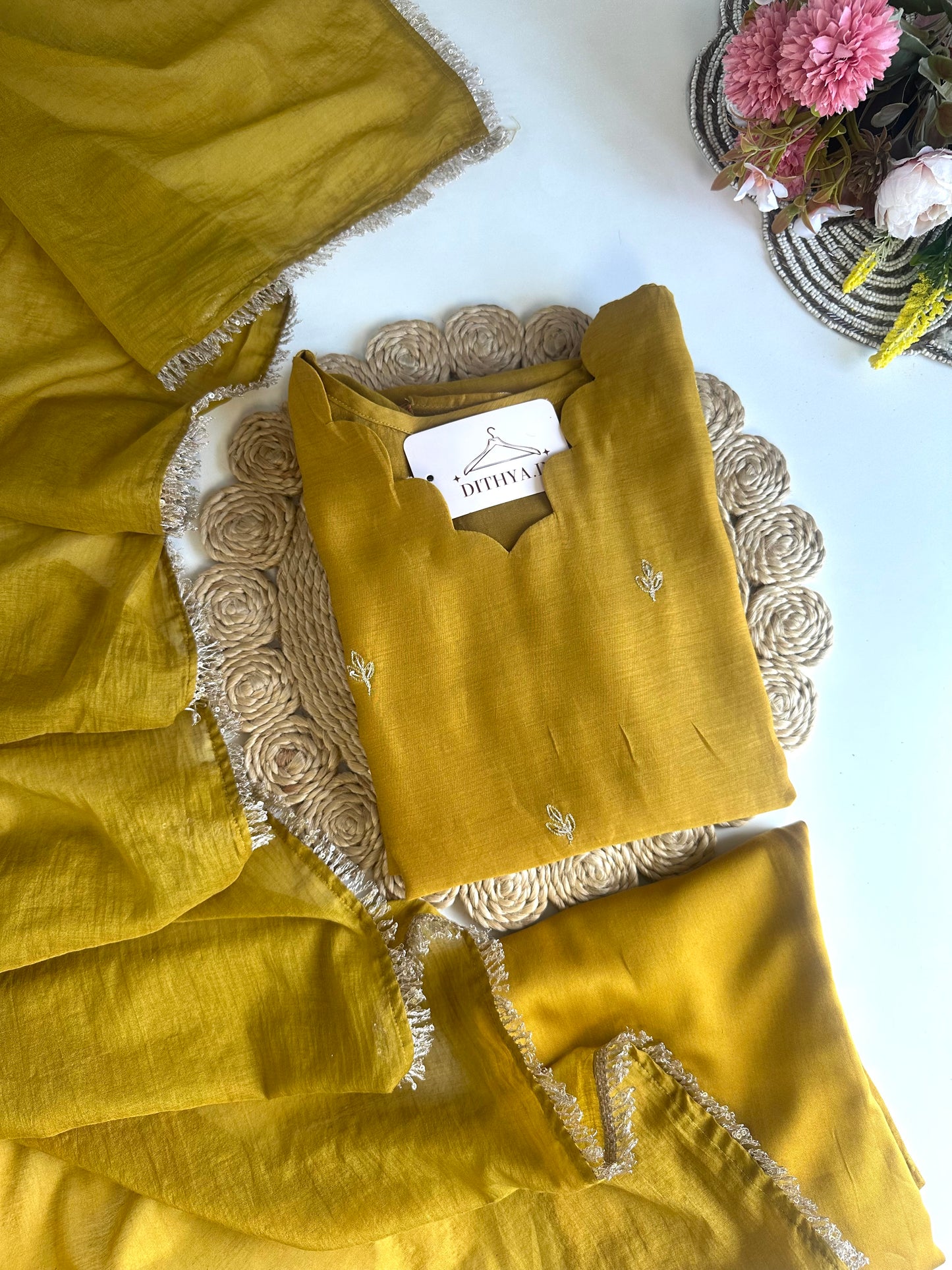 K430 - Mul Chanderi handwork Anarkali with pants and dupatta in 2 colours