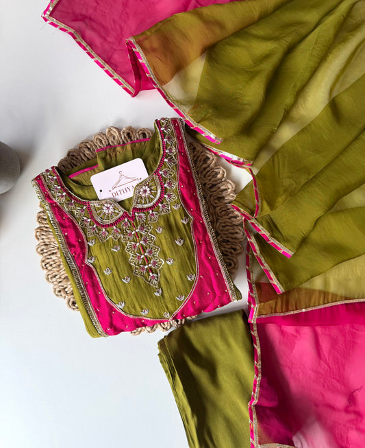 K051 - Mul chanderi handwork Anarkali with pants and dupatta