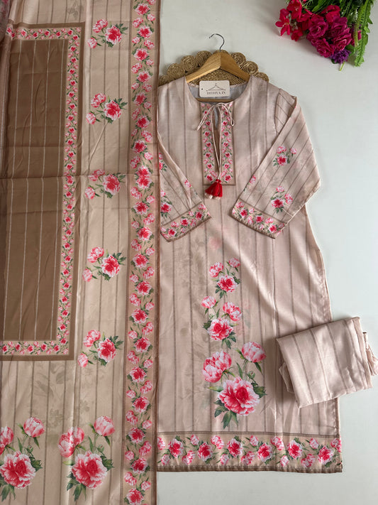 D614-Muslin straight Kurti with pants and dupatta