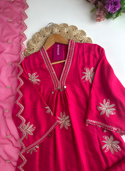 K299 - Russian silk zari Anarkali with pants and dupatta in 2 colours