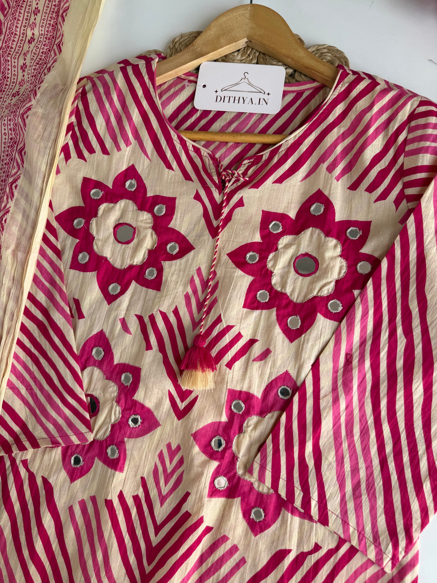K725 - Mul cotton embroidered straight  Kurti with pants and dupatta