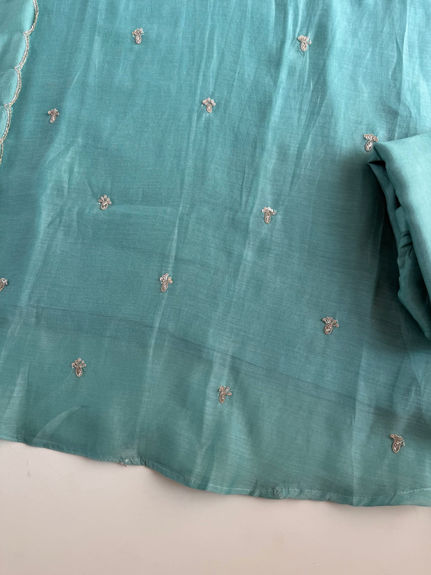 K132 - Mul chanderi handwork aline Kurti with pants and dupatta