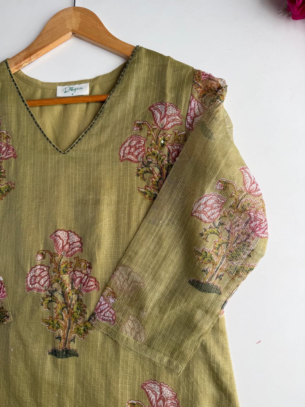 K601-Kota doriya embroidered straight Kurti with pants and dupatta