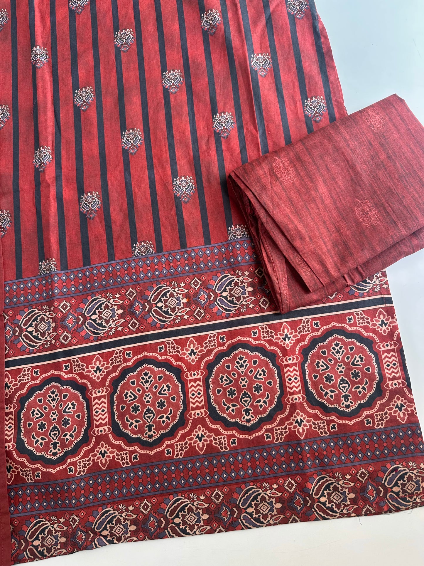 K189 - Mul cotton embroidered straight Kurti with pants and dupatta