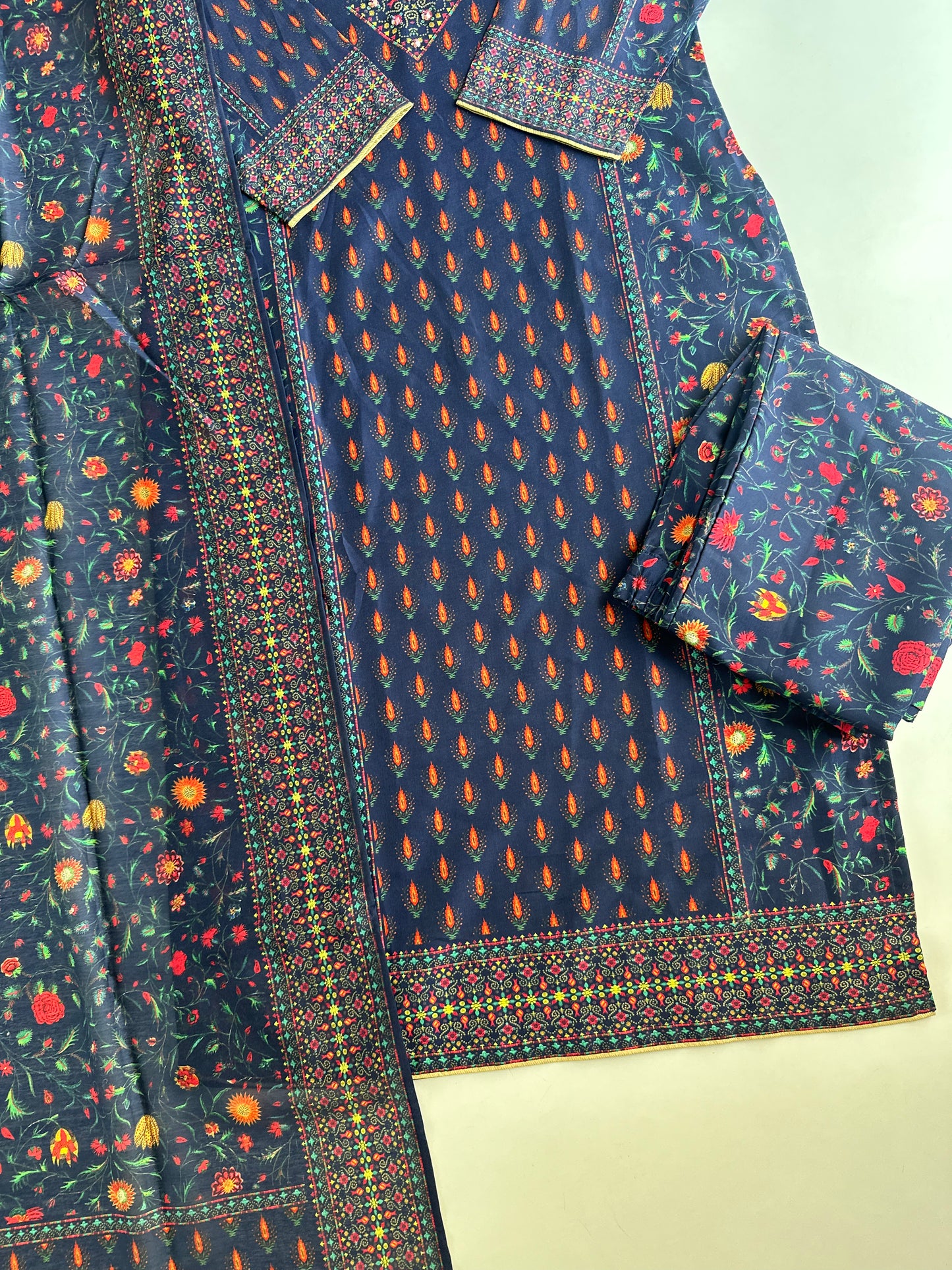 D739-Rayon straight Kurti with pants and dupatta