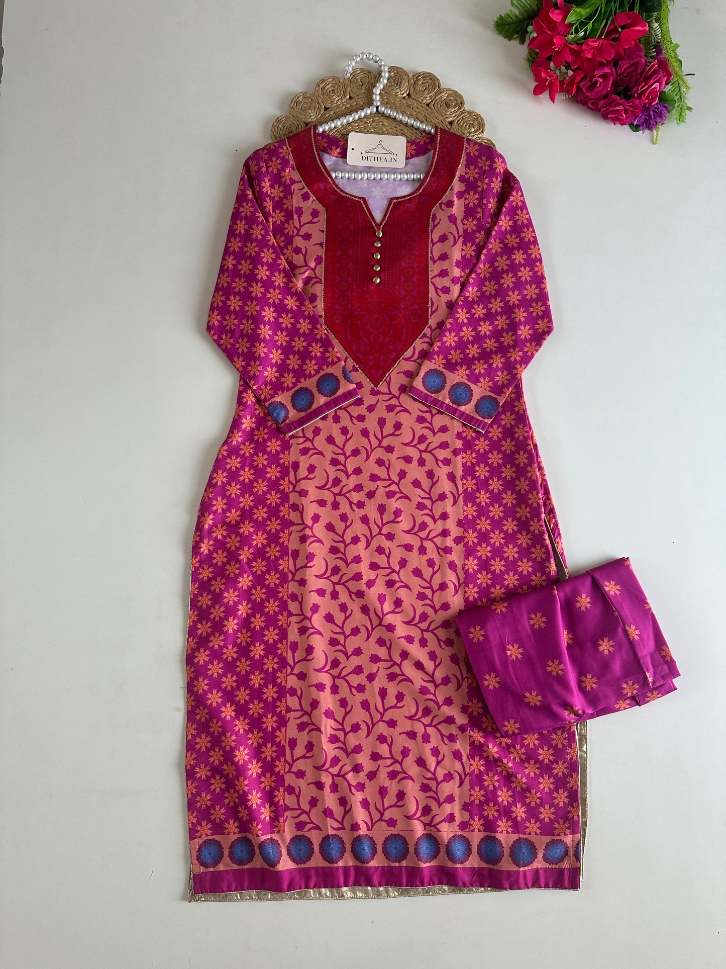 D748-Muslin straight Kurti with pants