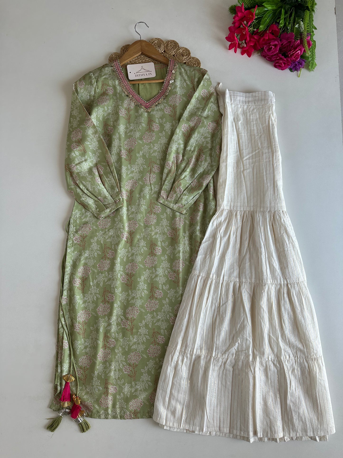 D750-cotton straight Kurti with sharara
