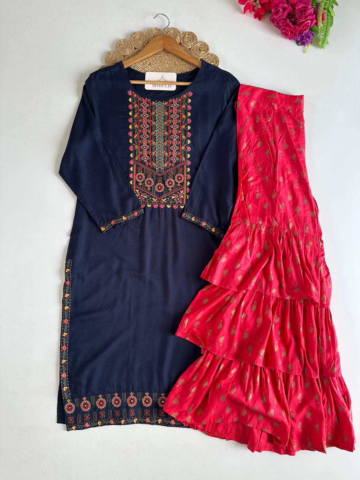 D579-Cotton straight Kurti with sharara