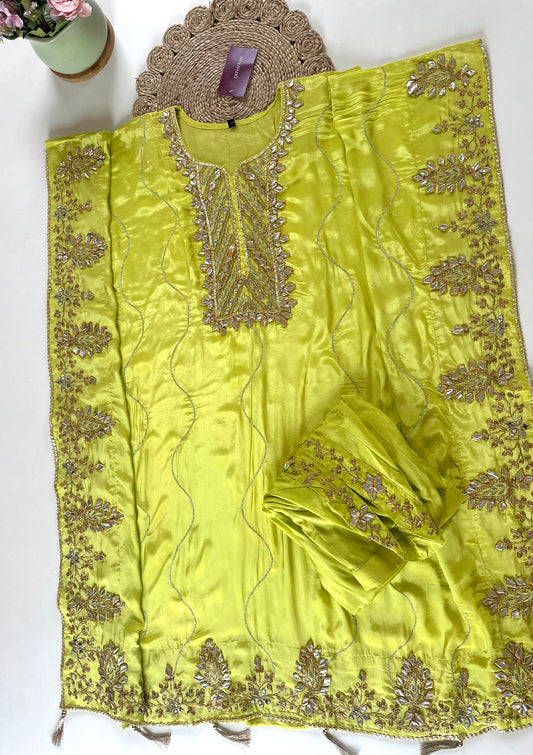 K182 - Pure crape Gota work Kaftan with pants