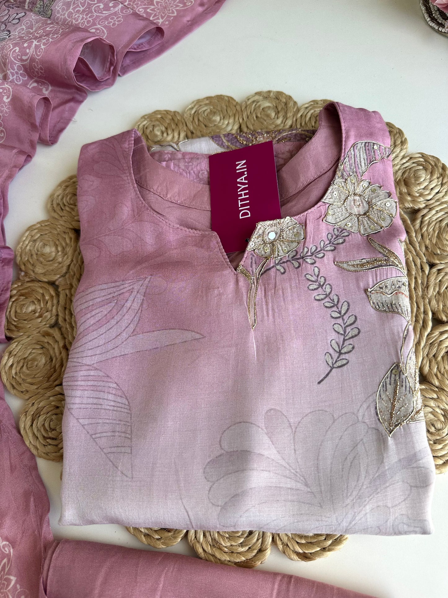 K416 - Muslin printed straight Kurti with pants and dupatta