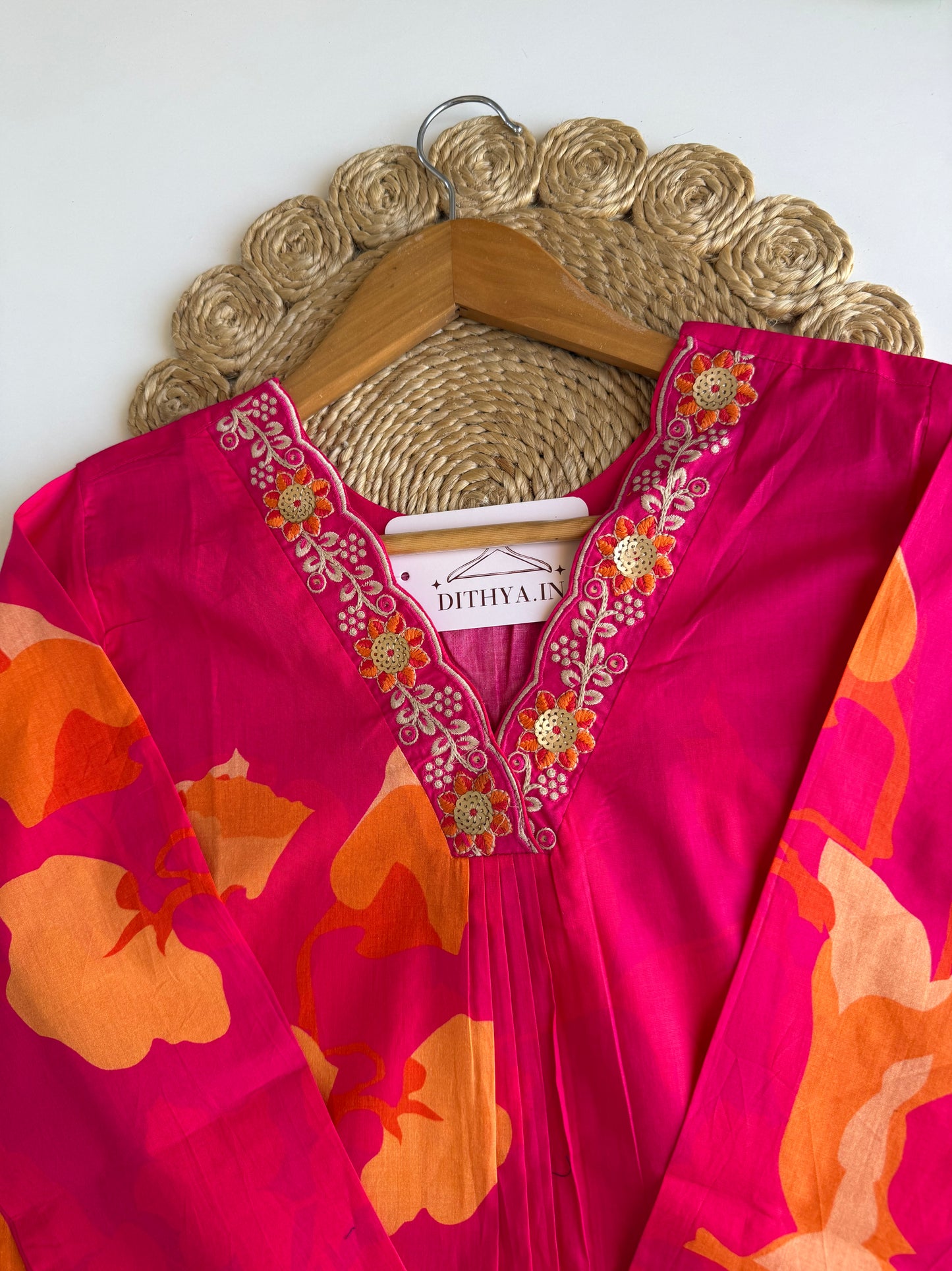 K639 - Mul cotton embroidered Aline Kurti with pants