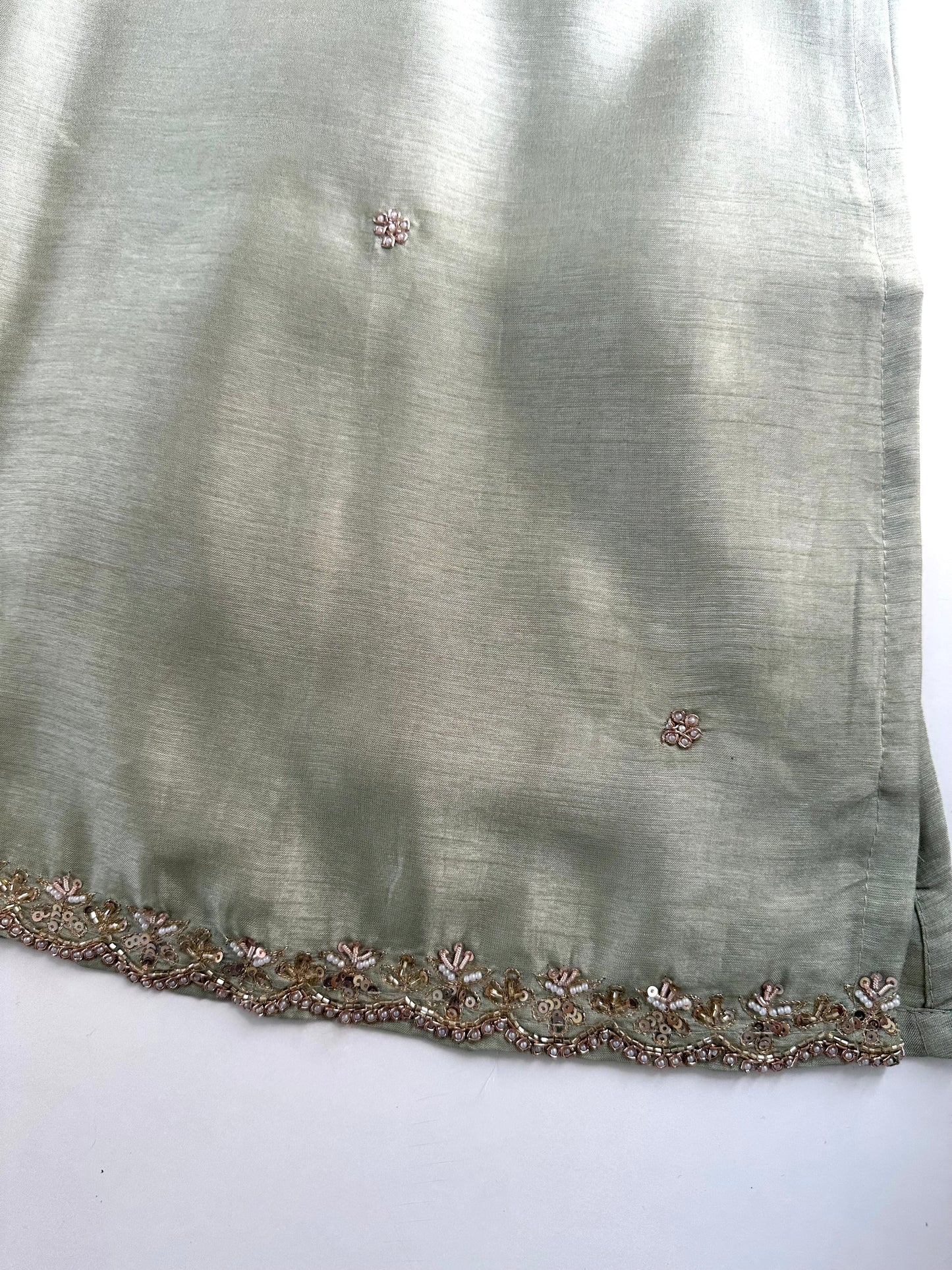 K428 - Russian silk handwork straight Kurti with pants and dupatta