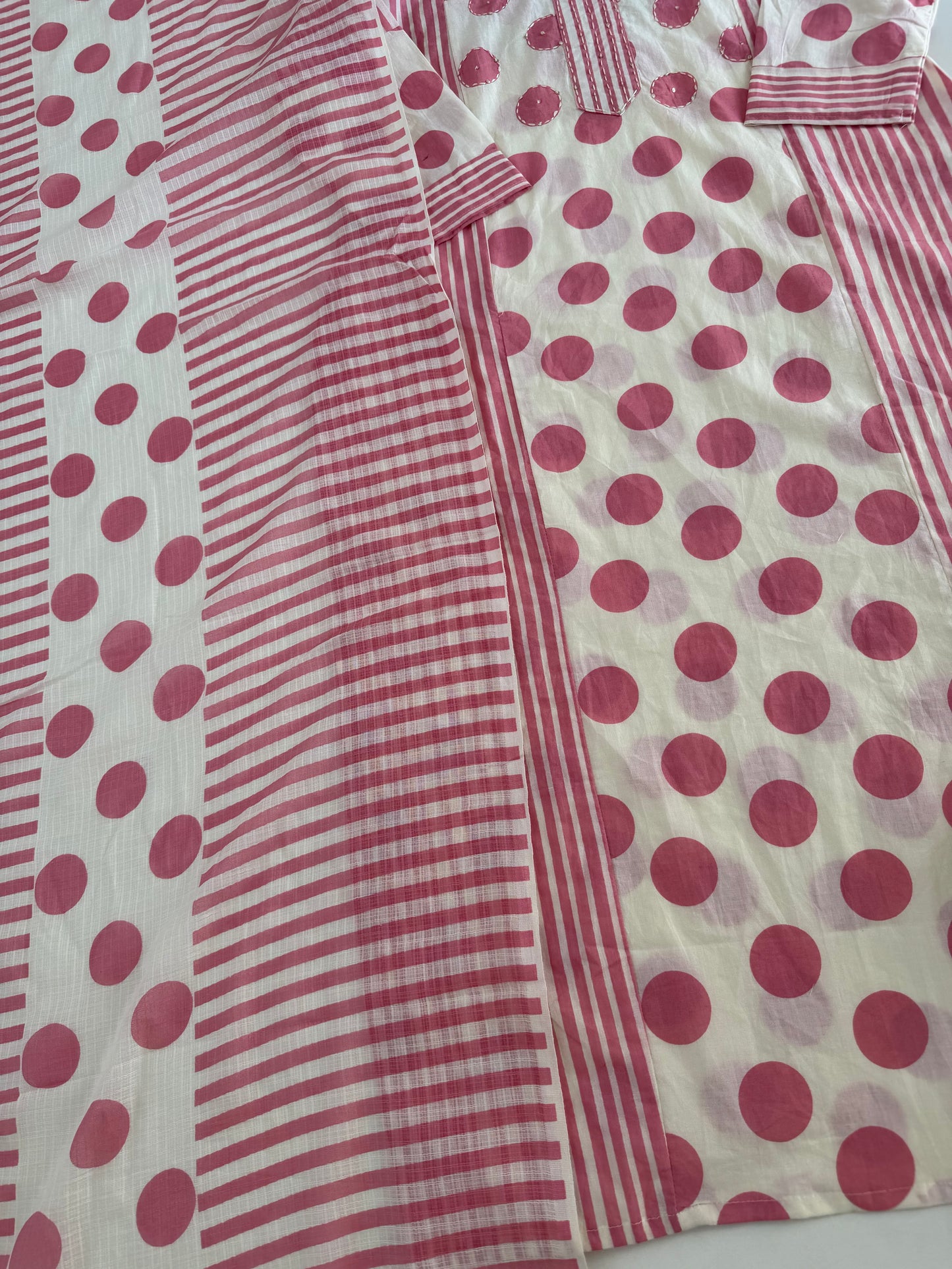 K159 - Mul cotton embroidered straight Kurti with pants and dupatta