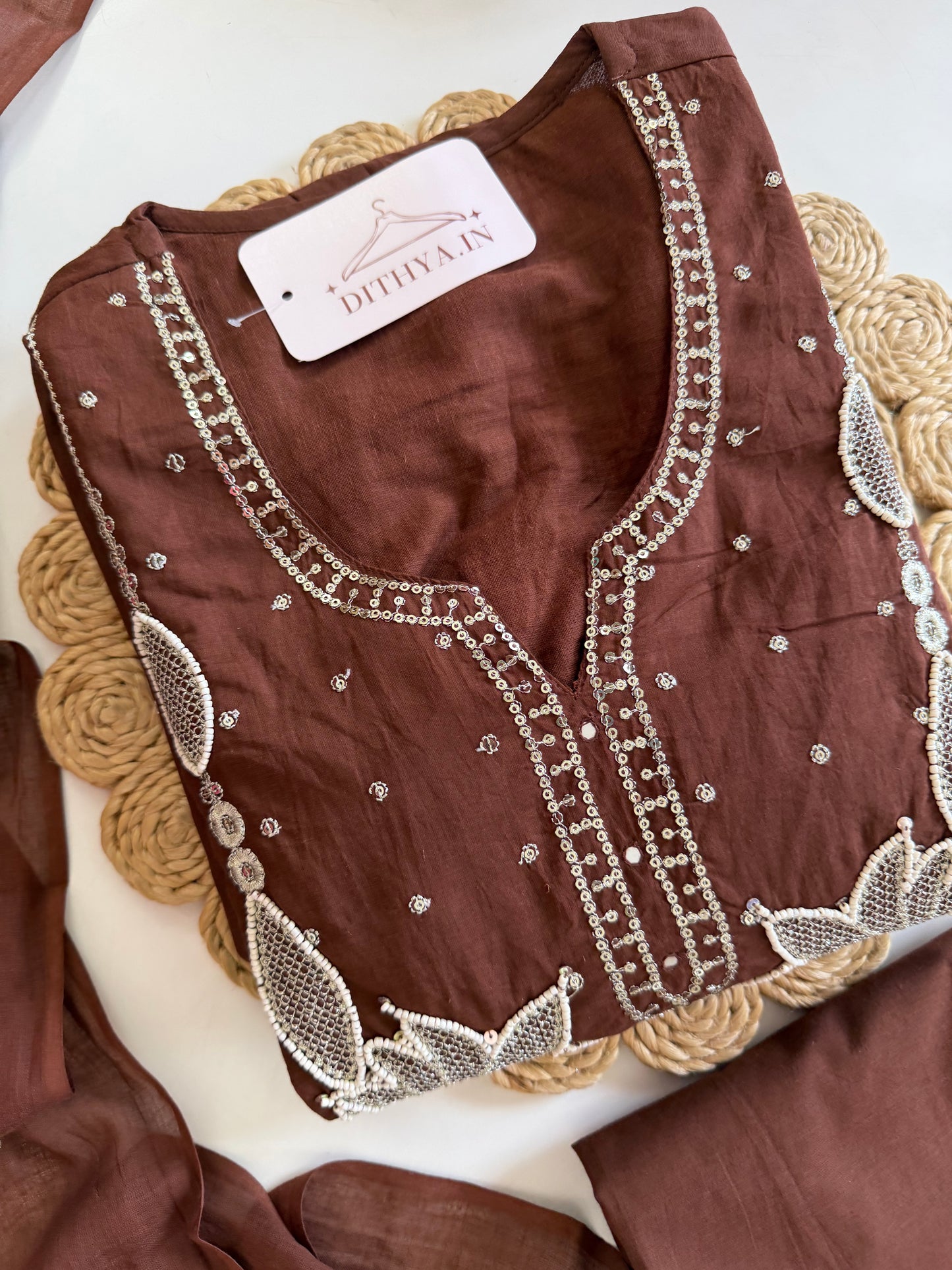 K126 - Mul cotton embroidered Anarkali with pants and dupatta in 2 colours