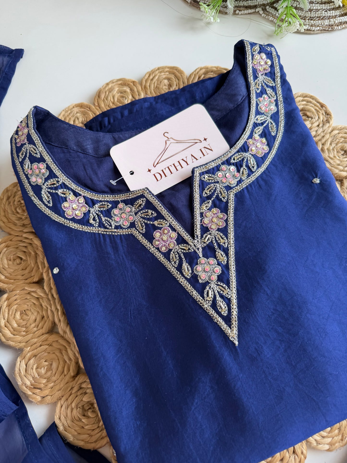 K679 - HO silk embroidered straight Kurti with pants and dupatta